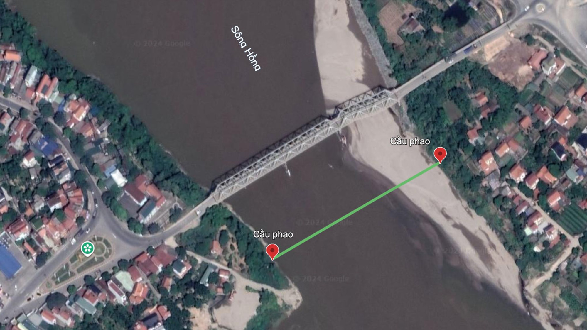 Vị trí dự kiến lắp đặt cầu phao tạm sau sự cố sập cầu Phong Châu