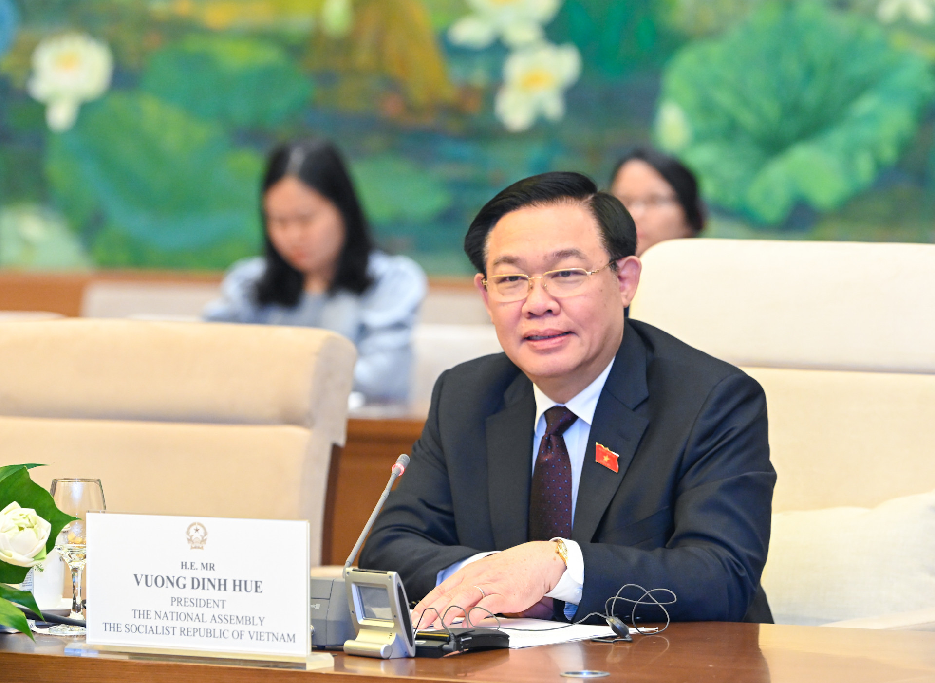 Chủ tịch Quốc hội Vương Đình Huệ phát biểu tại buổi tiếp.