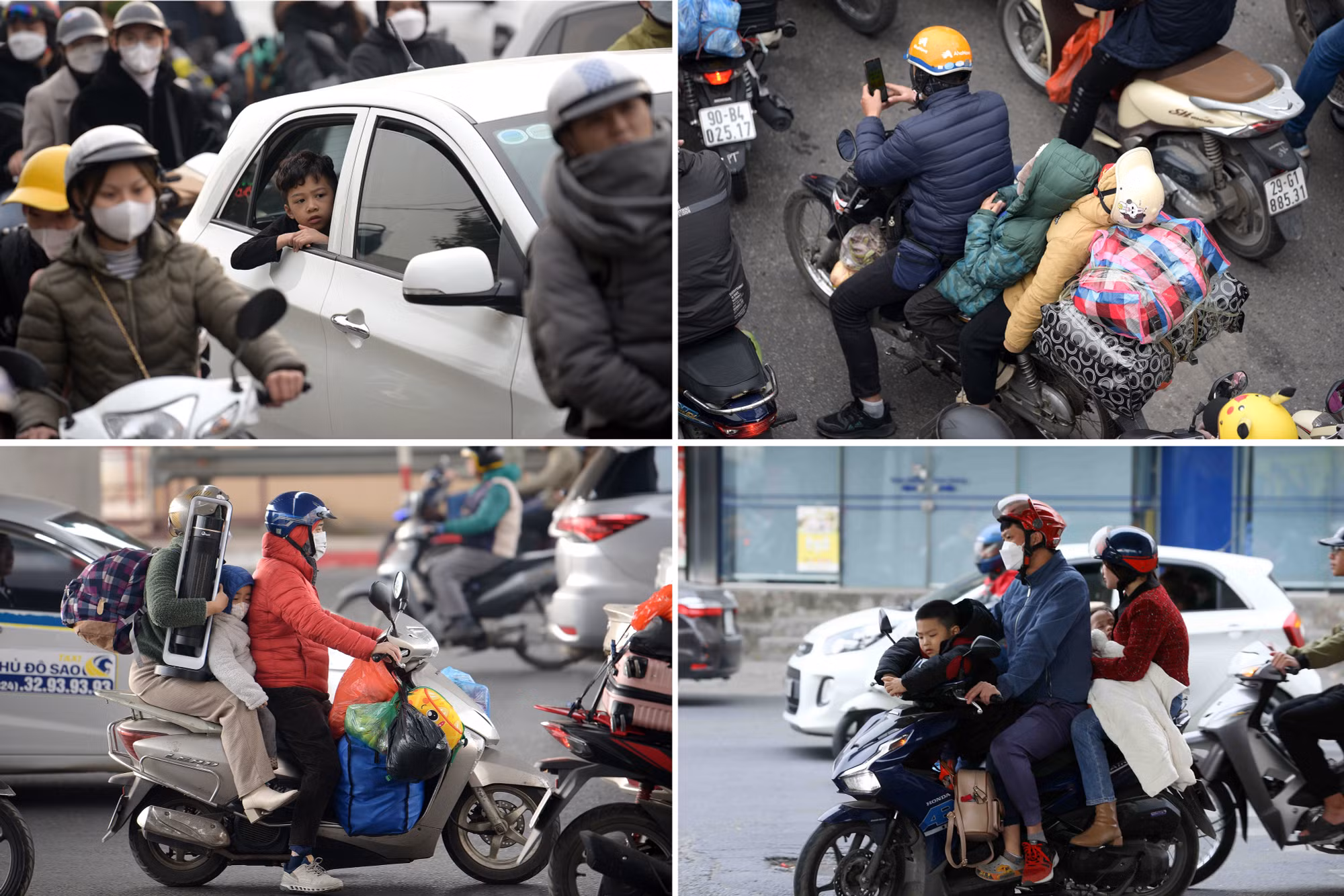 Những em nhỏ cùng gia đình quay lại Hà Nội sau Tết.