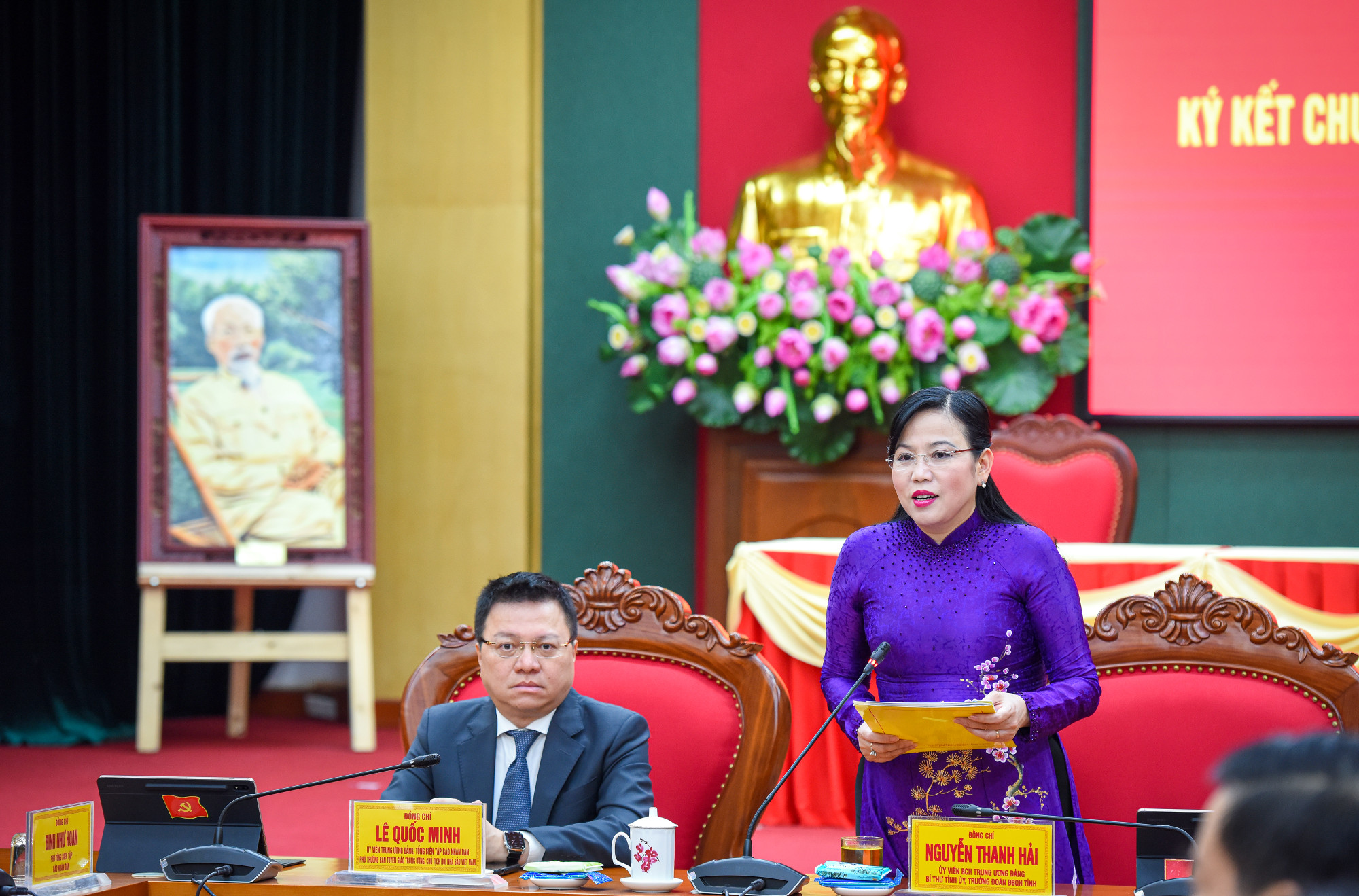 Bí thư Tỉnh ủy Thái Nguyên Nguyễn Thanh Hải phát biểu tại cuộc họp.