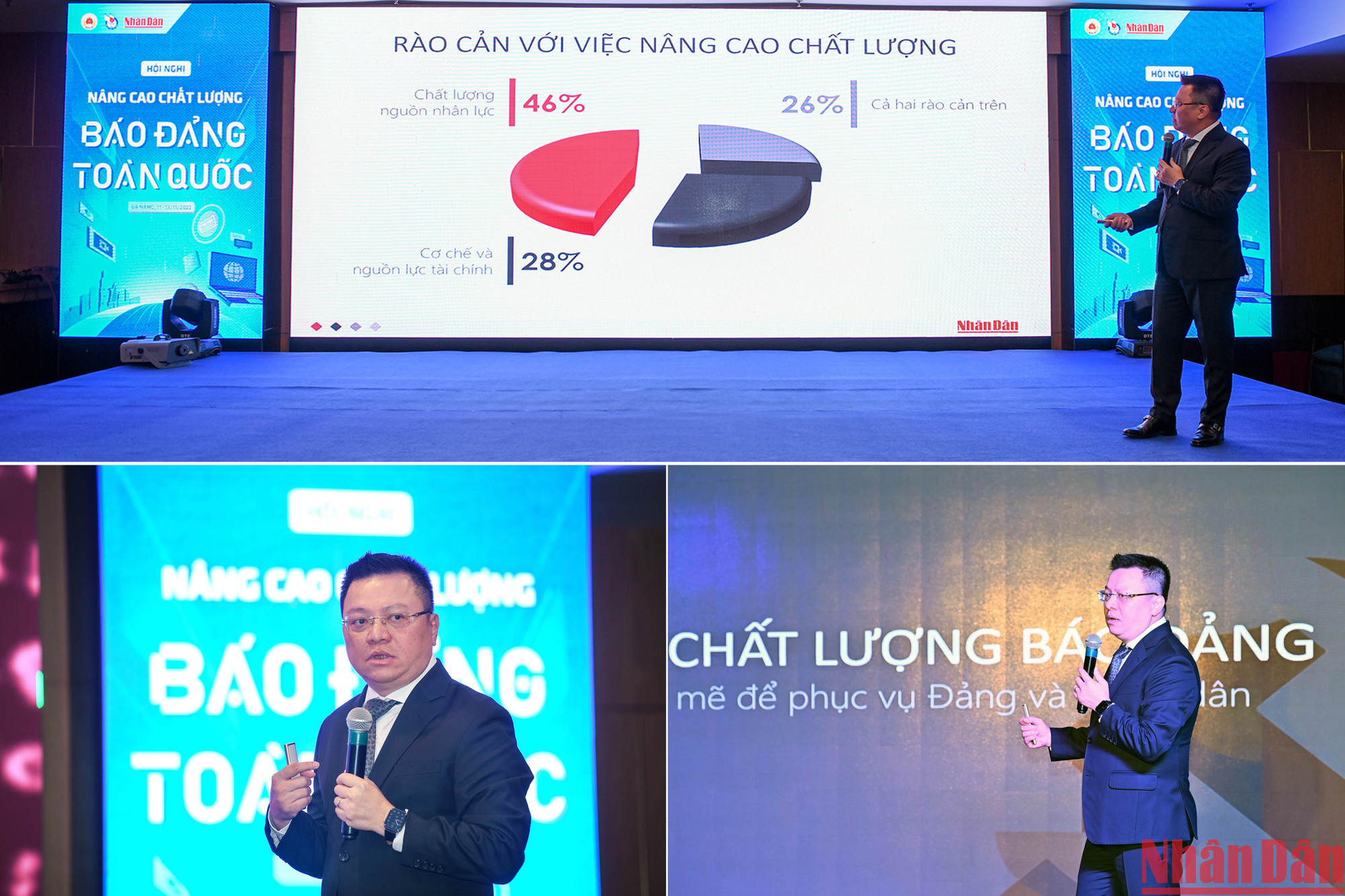 Tham luận "Chuyển đổi mạnh mẽ để phục vụ Đảng và nhân dân" của đồng chí Lê Quốc Minh, Ủy viên Trung ương Đảng, Tổng Biên tập Báo Nhân Dân, Phó Trưởng Ban Tuyên giáo Trung ương, Chủ tịch Hội Nhà báo Việt Nam.