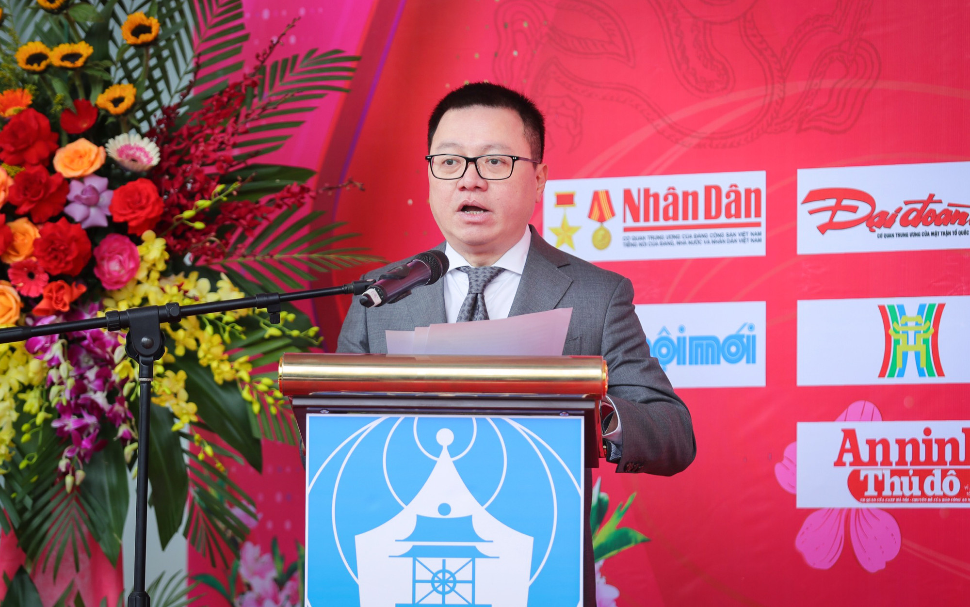 Ủy viên Trung ương Đảng, Phó Trưởng Ban Tuyên giáo Trung ương, Tổng Biên tập Báo Nhân Dân, Chủ tịch Hội Nhà báo Việt Nam Lê Quốc Minh phát biểu tại buổi lễ.