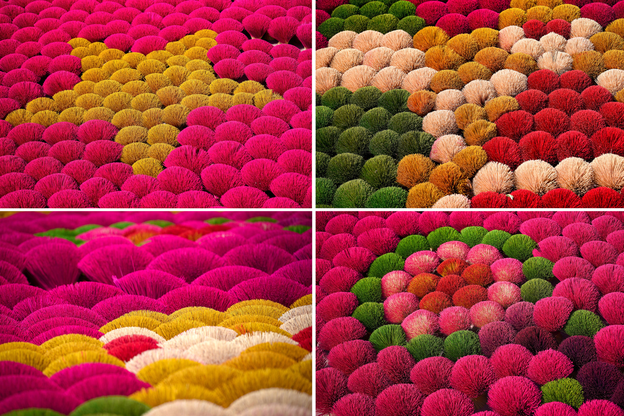 Những bó hương rực rỡ sắc màu được sắp xếp, tạo hình phục vụ khách du lịch đến check-in.