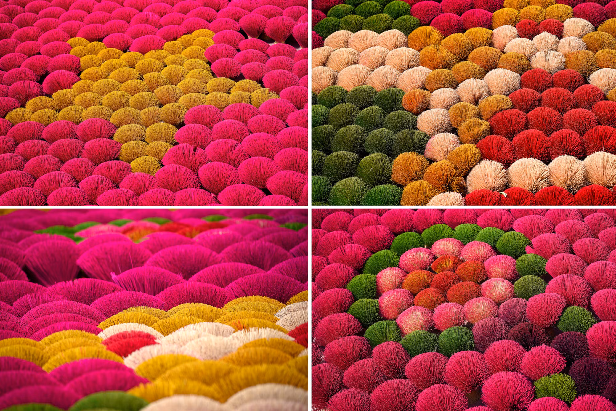 Những bó hương rực rỡ sắc màu được sắp xếp, tạo hình phục vụ khách du lịch đến check-in.