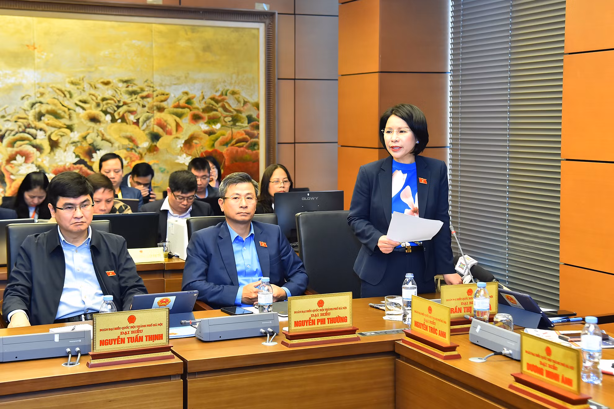 Đại biểu Quốc hội thành phố Hà Nội Trần Thị Nhị Hà phát biểu ý tại phiên thảo luận tại Tổ 1 sáng 6/1.