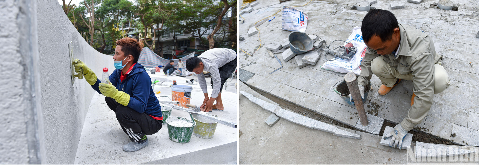 Các công nhân hối hả, khẩn trương thi công để kịp tiến độ. Các công nhân hối hả, khẩn trương thi công để kịp tiến độ.