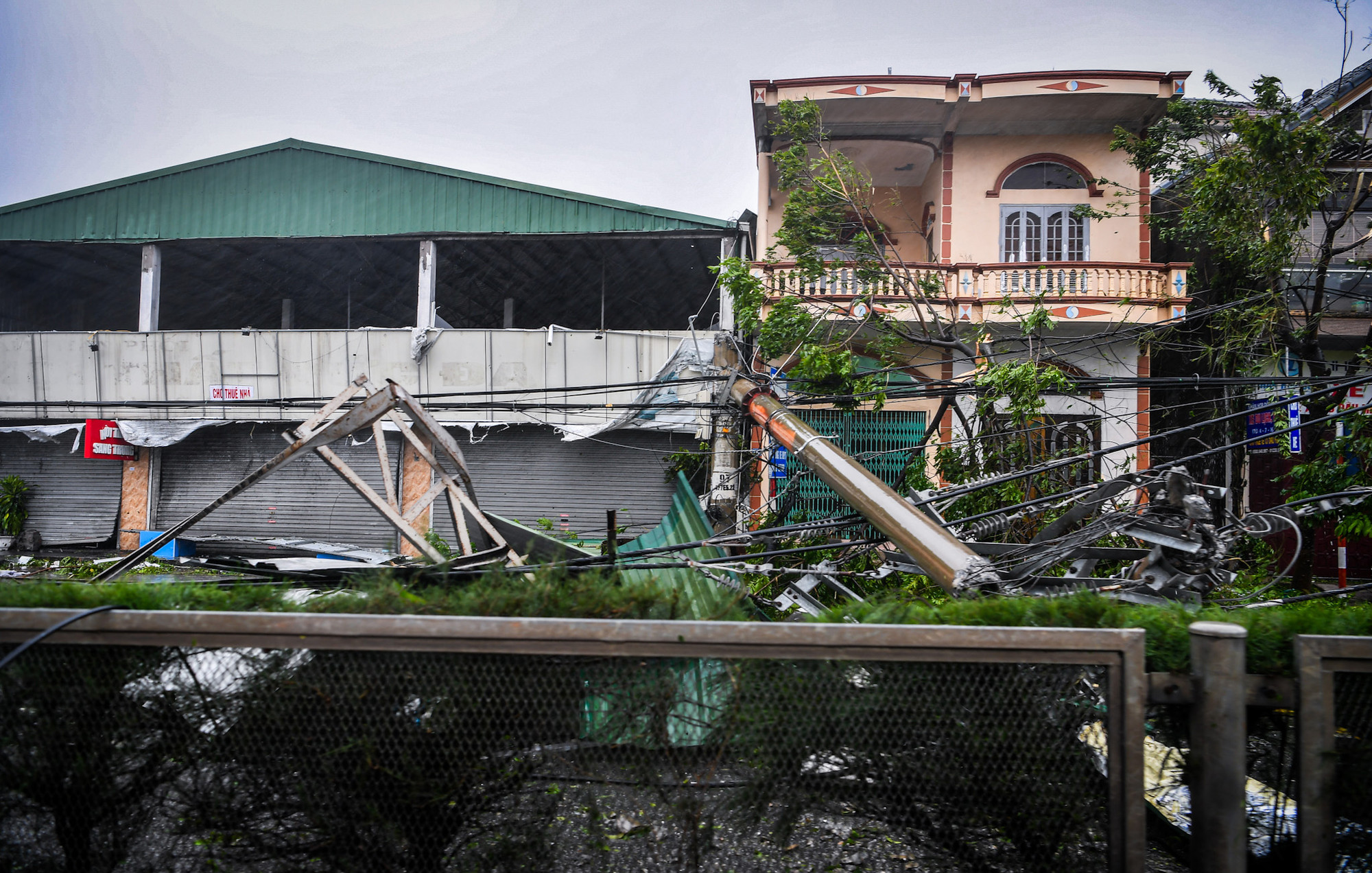 Bão bẻ gãy cột điện bê-tông...