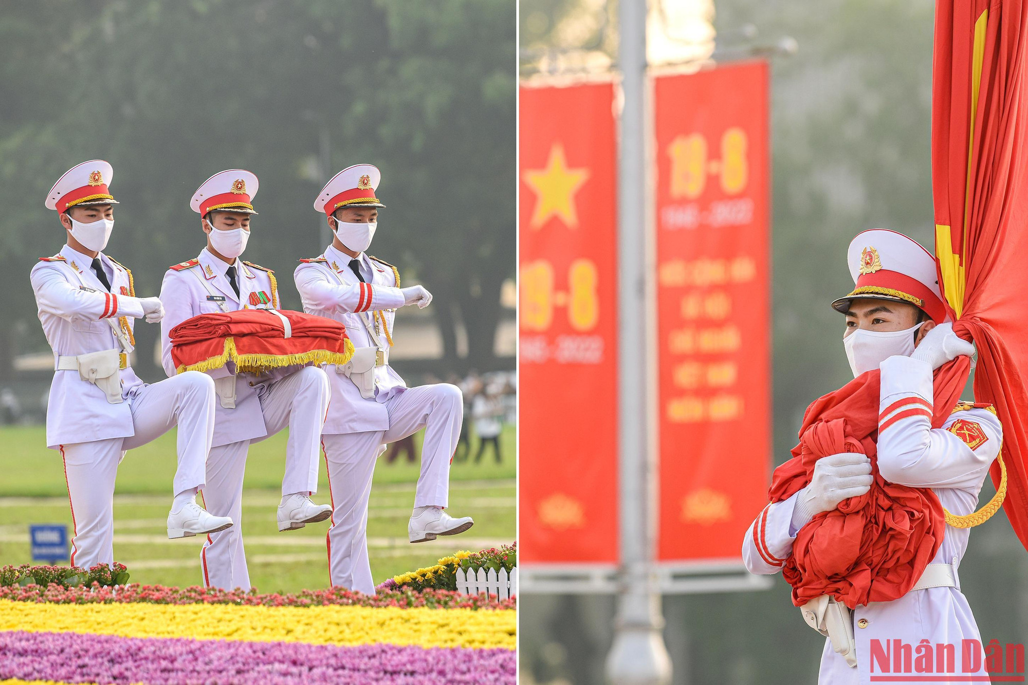 Các chiến sĩ cẩn trọng thực hiện từng động tác chuẩn xác và trang nghiêm.