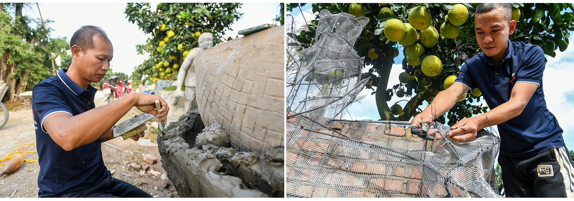 Để hoàn thành một chiếc chậu nhỏ ít chi tiết các thợ đắp phải mất khoảng nửa tháng, chậu to nhất mất khoảng hai tháng rưỡi mới có thể hoàn thành.