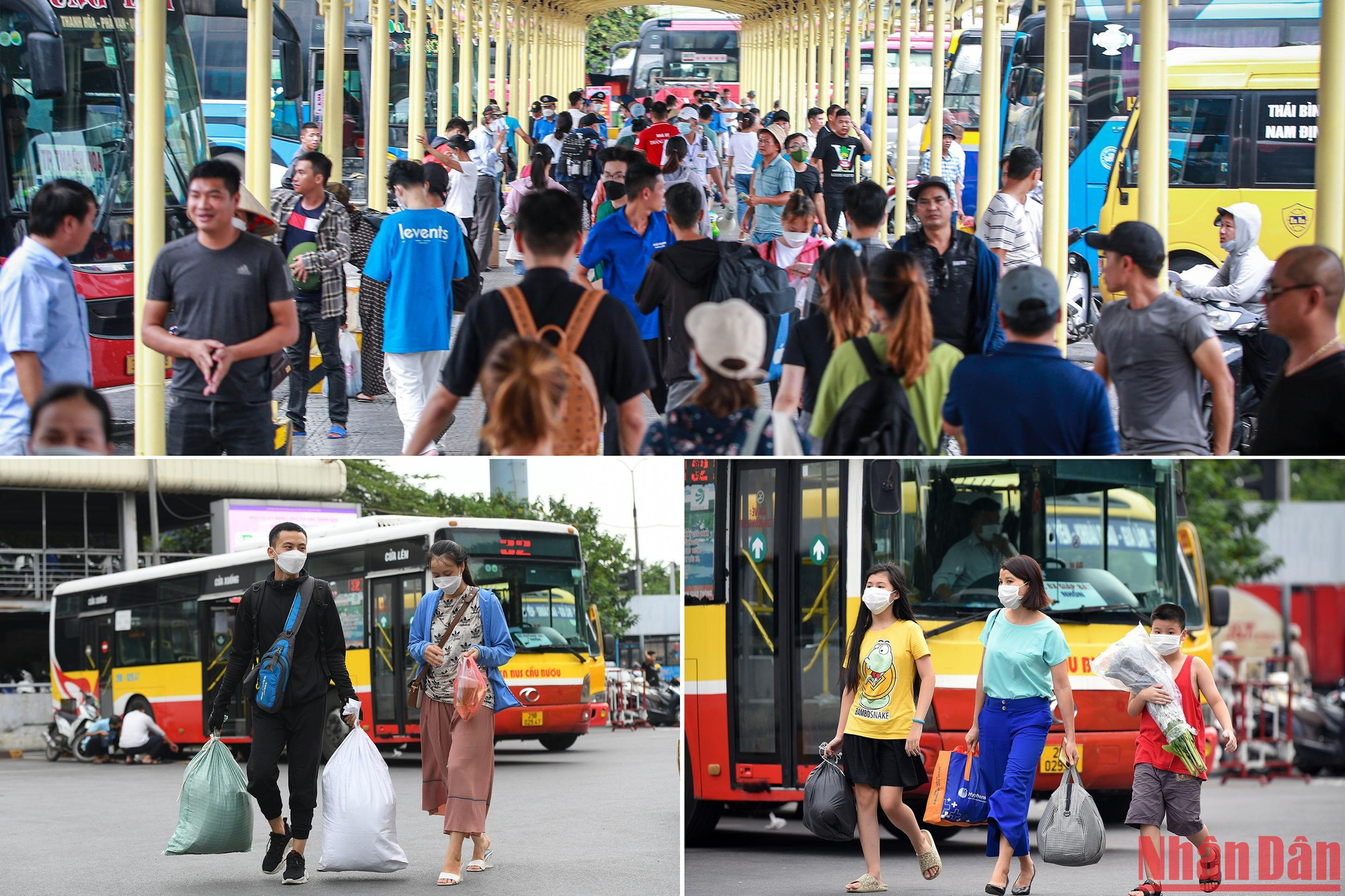 Tại bến xe Giáp Bát lượng khách đi xe đông nhưng vẫn bảo đảm đầy đủ xe cho người dân về quê.