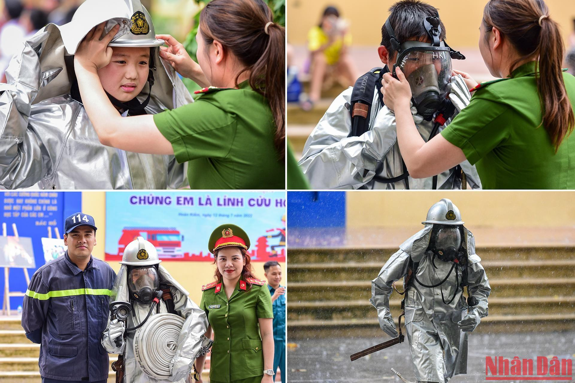 Một chiến sĩ PCCC nhí rất có triển vọng trong tương lai.