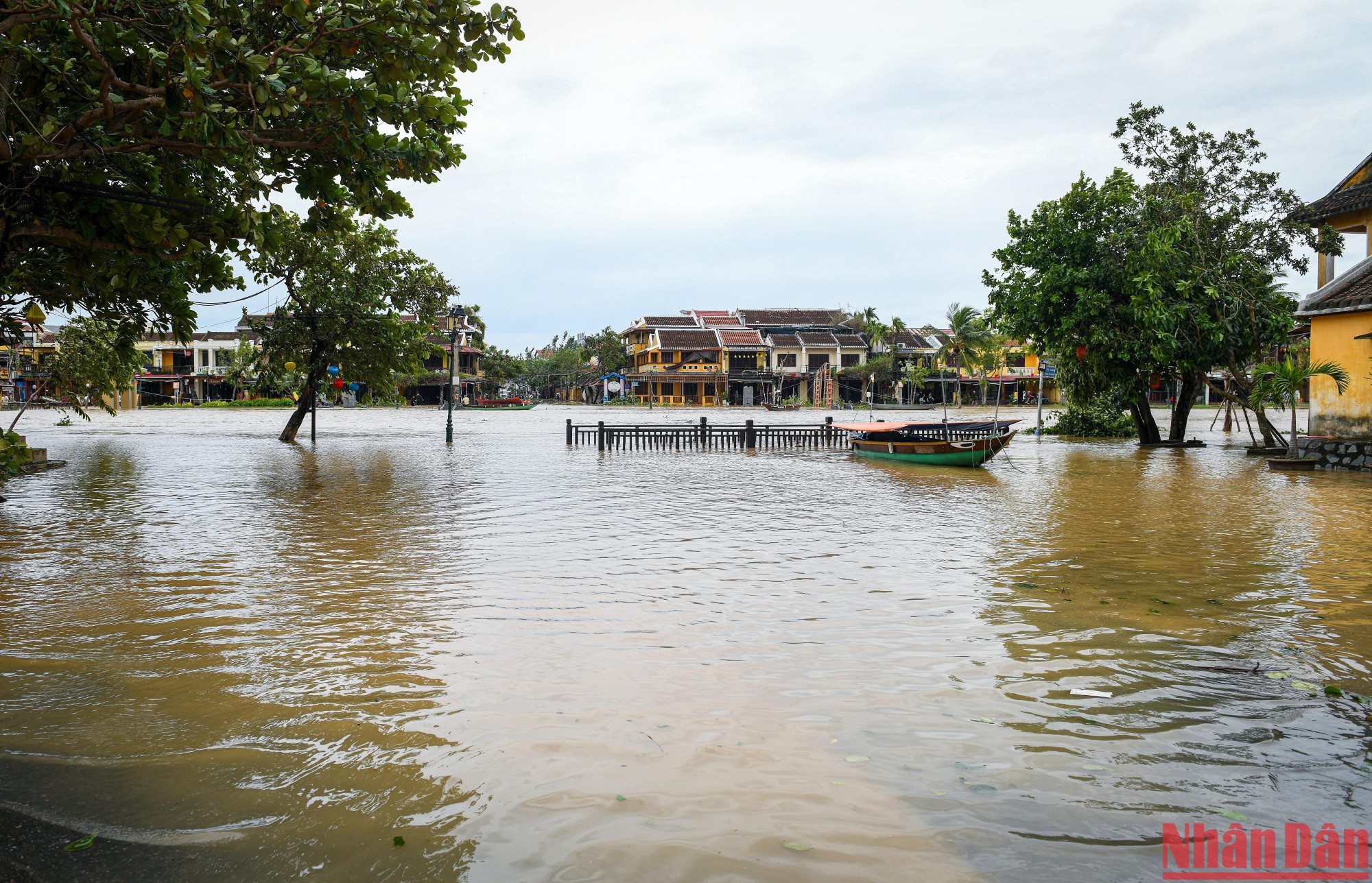 Tại phố cổ Hội An, cây đổ khắp các tuyến đường. Trong đó, một số tuyến đường ngập nặng như Bạch Đằng, Hai Bà Trưng, Trần Hưng Đạo...