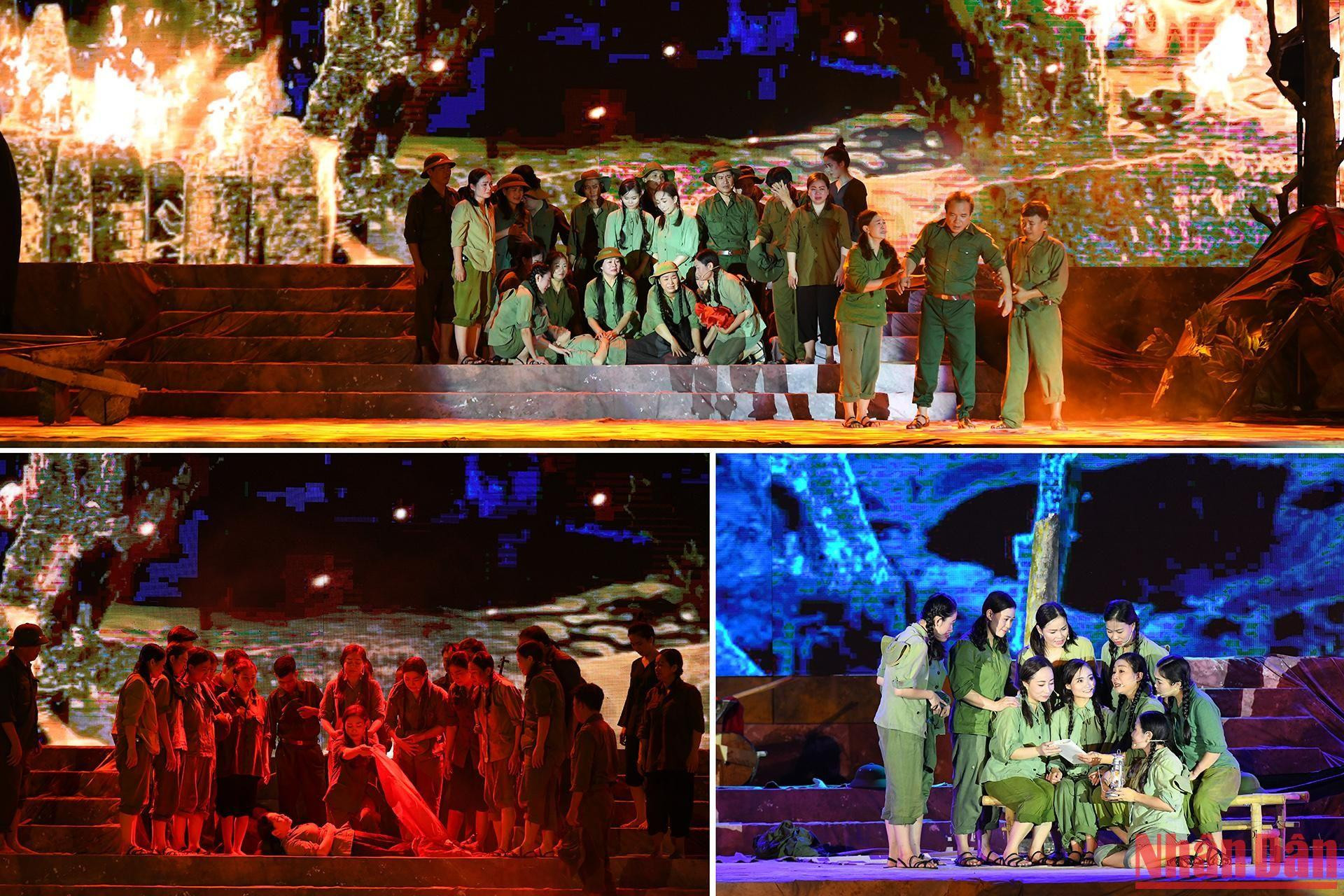 Màn trình diễn nghệ thuật đặc sắc với chủ đề “Cõi thiêng Đồng Lộc” tái hiện những năm tháng chiến đấu, hy sinh của 10 cô gái thanh niên xung phong và các Anh hùng liệt sĩ tại Ngã ba Đồng Lộc qua những vở kịch ngắn xúc động và những ca khúc hát, múa hấp dẫn, lắng đọng.