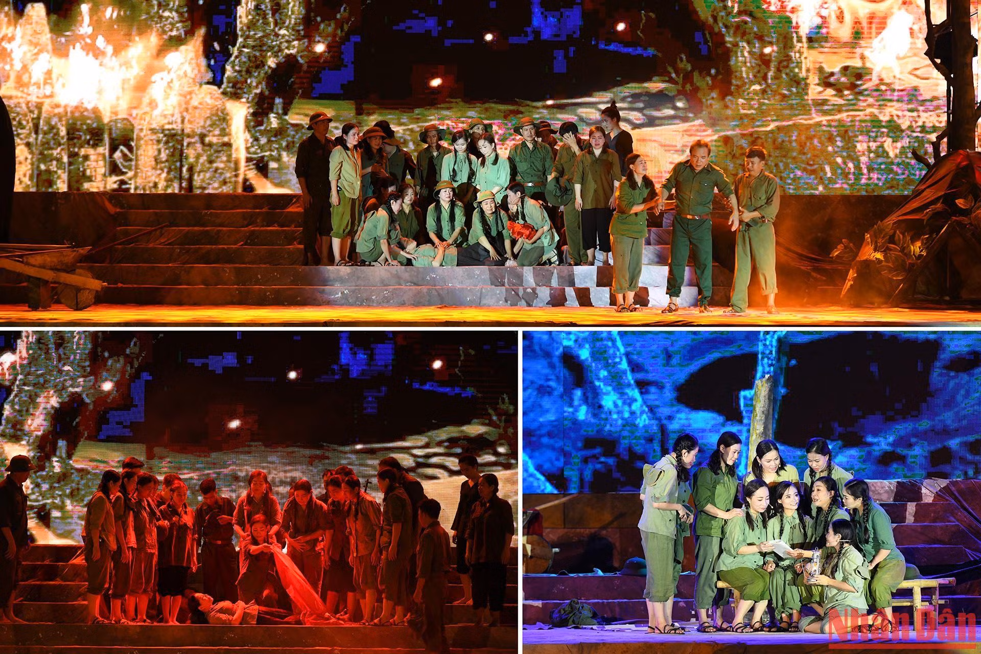 Màn trình diễn nghệ thuật đặc sắc với chủ đề “Cõi thiêng Đồng Lộc” tái hiện những năm tháng chiến đấu, hy sinh của 10 cô gái thanh niên xung phong và các Anh hùng liệt sĩ tại Ngã ba Đồng Lộc qua những vở kịch ngắn xúc động và những ca khúc hát, múa hấp dẫn, lắng đọng.