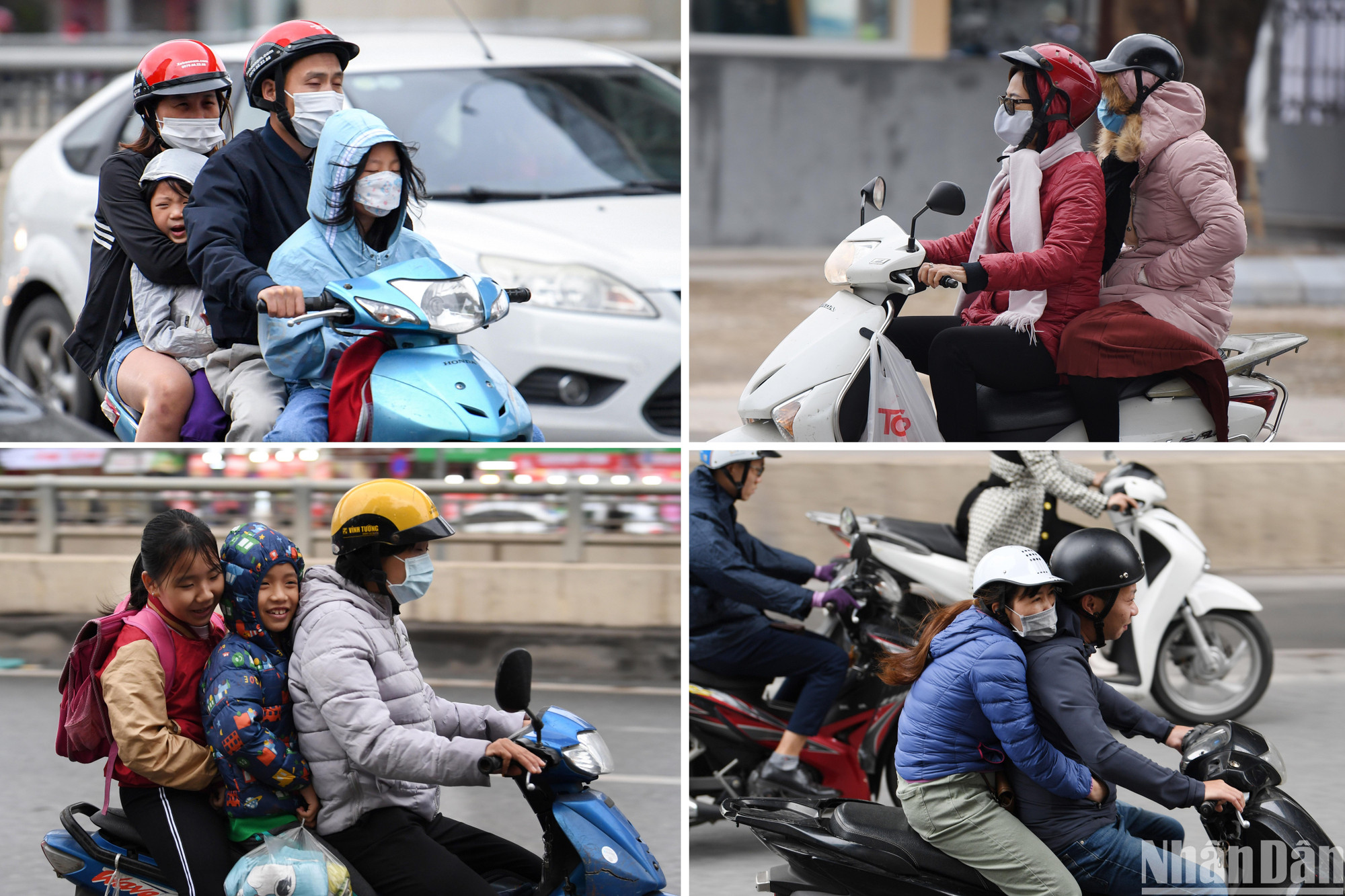 Hình ảnh "co ro" của người dân Thủ đô khi ra đường trong ngày đầu tiên gió mùa về. (Ảnh: THÀNH ĐẠT)