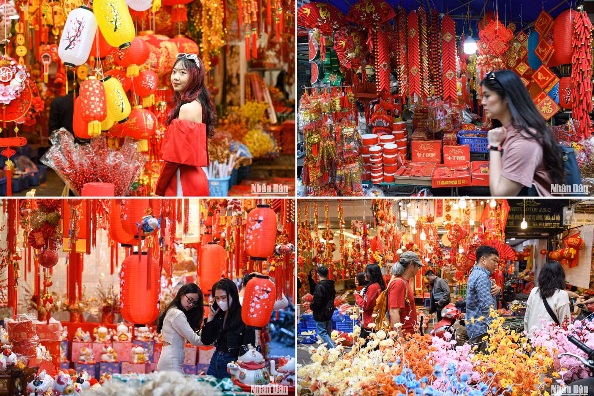 Phố Hàng Mã ngập tràn sắc đỏ ngày Tết dù du khách đứng ở đâu cũng có thể có những khuôn hình rực rỡ, lung linh sắc màu.