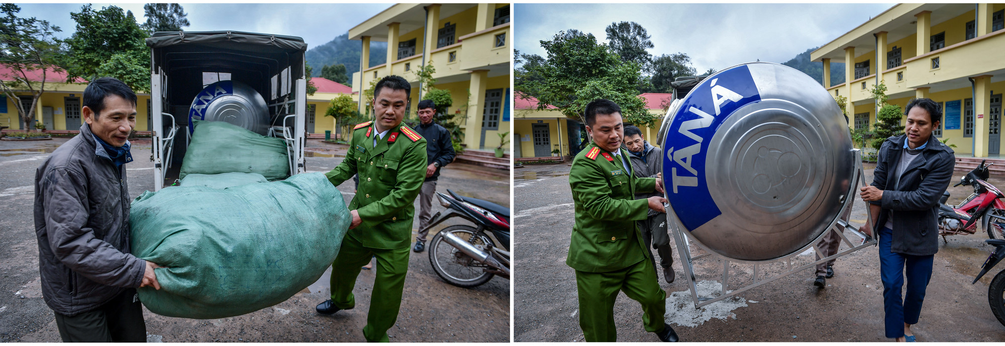 Công an xã Sín Thầu tham gia giúp nhân dân địa phương trong công việc hằng ngày.