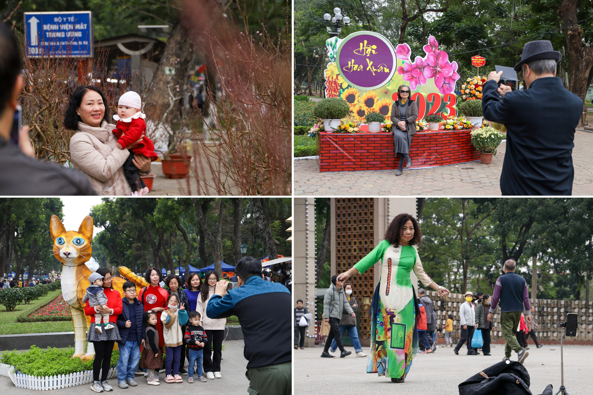 Người dân chụp hình “check-in” tại phố đi bộ Trần Nhân Tông, lưu giữ những khoảnh khắc đẹp trong ngày đầu năm mới. (Ảnh: NHẬT QUANG)