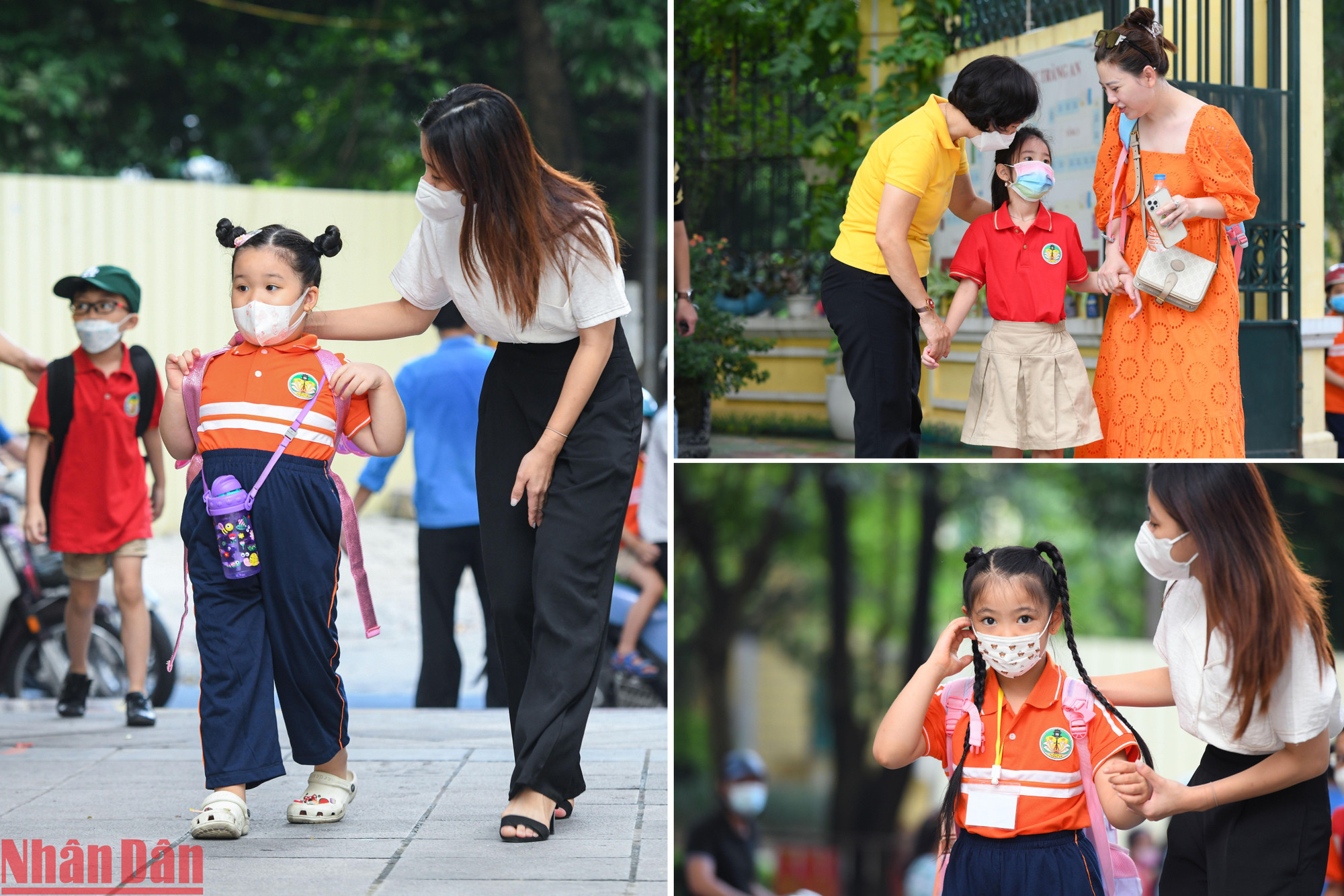 Vì các con học sinh lớp 1 vẫn còn bỡ ngỡ, nhiều cha mẹ đã đưa con đến, mang theo đồ dùng học tập cùng sự hỗ trợ của cô giáo chủ nhiệm hướng dẫn con vào lớp.