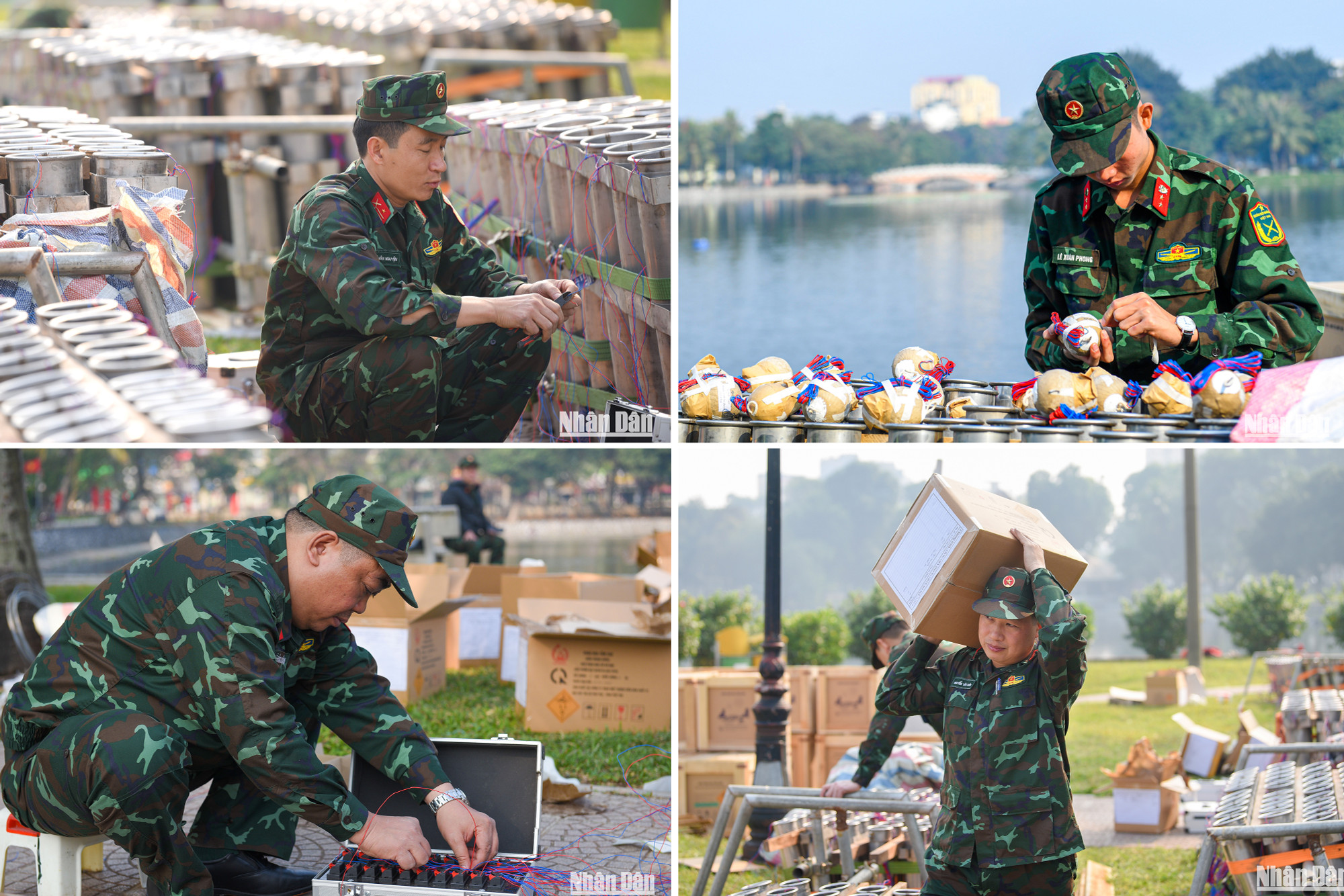 Việc lắp đặt các dàn pháo được các chiến sĩ tiến hành khẩn trương và bảo đảm an toàn tuyệt đối.