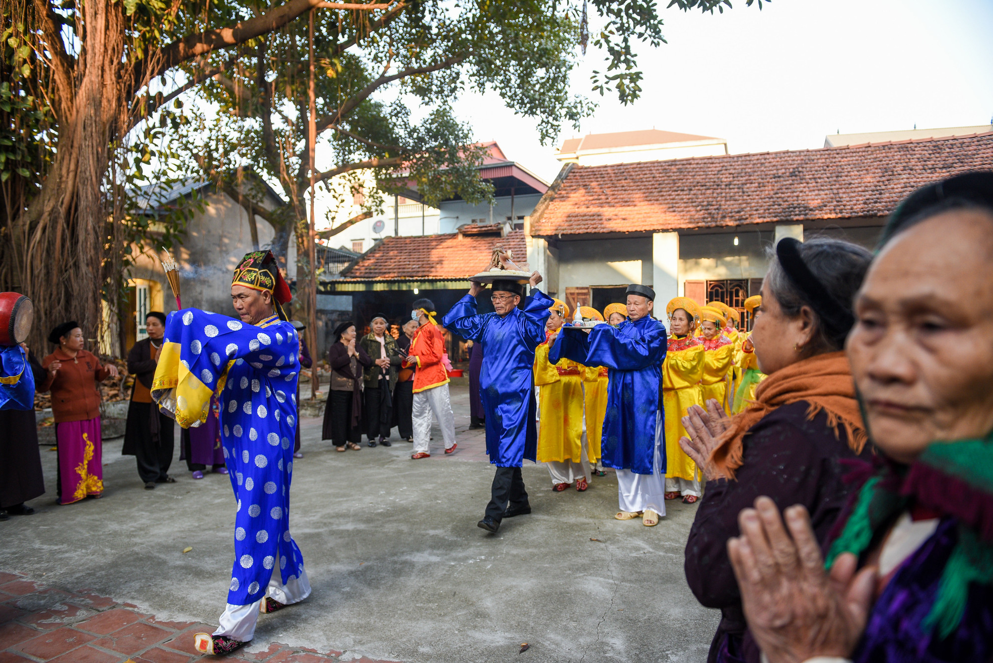 Sau phần dâng lễ của các cụ cao niên tại miếu làng Đại Đồng, không khí lễ hội tưng bừng bắt đầu diễn ra, những con trâu bằng rơm, bằng rạ được người dân hóa thân đi cày.