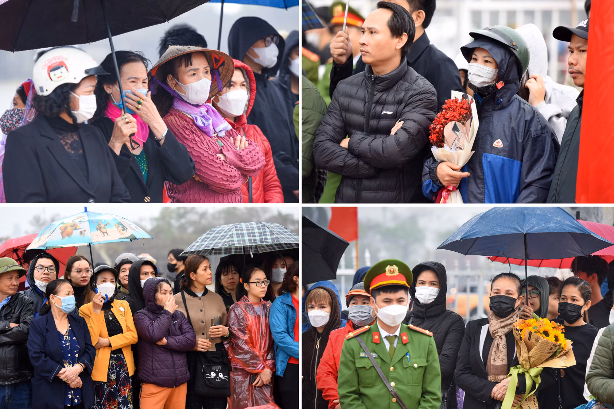 Có mặt đưa tiễn các tân binh là hàng trăm người thân, họ hàng. Dưới cơn mưa khá nặng hạt đầu giờ sáng, tất cả đều không giấu nổi sự bồi hồi trong giây phút chia tay.