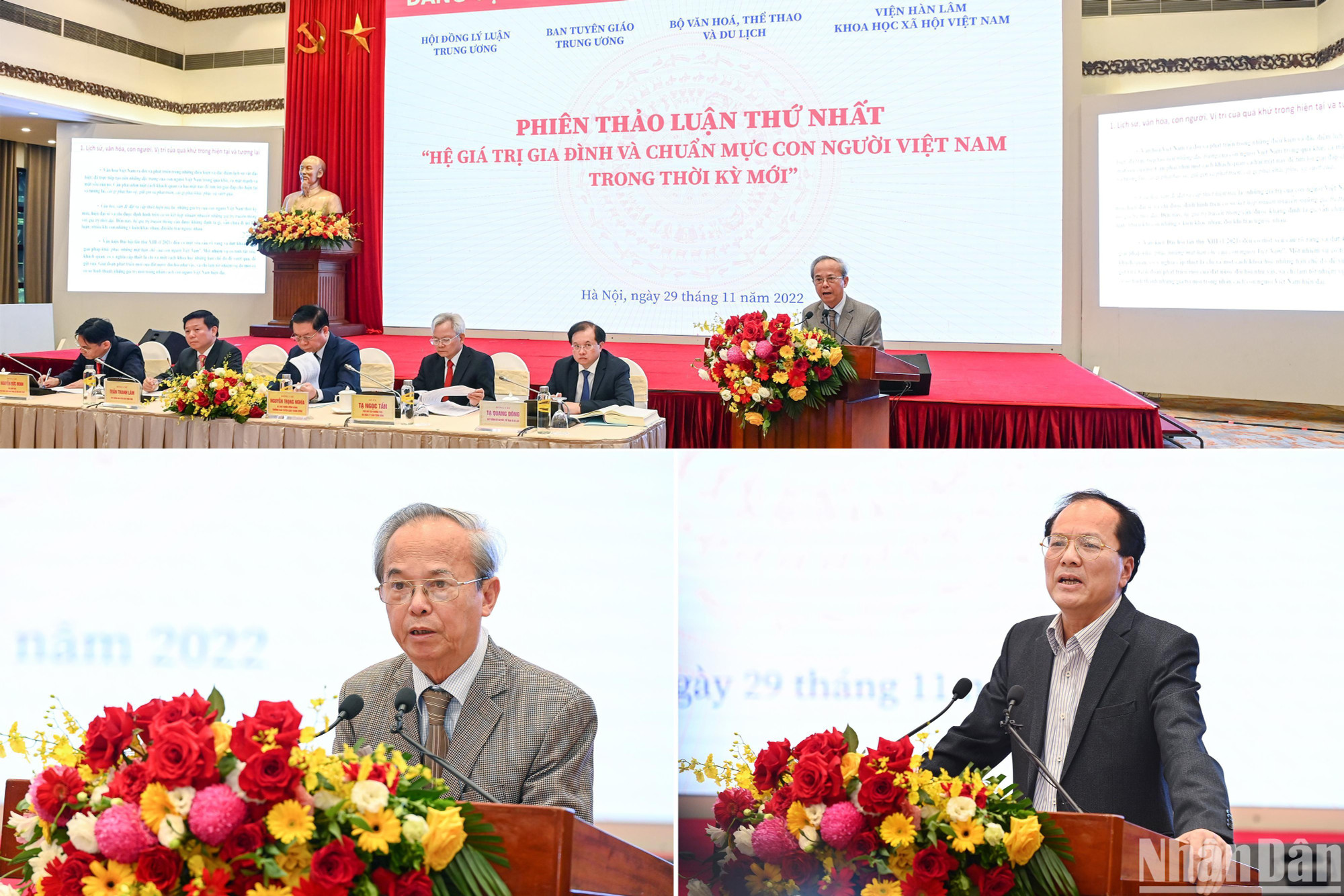 Các đại biểu là các nhà nghiên cứu, chuyên gia, nhà khoa học trình bày tham luận tại phiên thảo luận thứ nhất. (Ảnh: THÀNH ĐẠT)