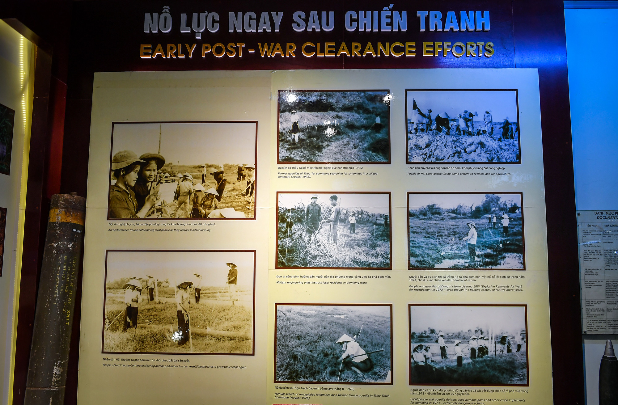 Chuyên đề "Nỗ lực ngay sau chiến tranh" là những bức hình thể hiện nỗ lực khắc phục bom mìn của nhân dân và lực lượng du kích từ những năm 1973 bằng những vật liệu thô sơ như gậy tre, cuốc, xẻng, thậm chí bằng tay không...