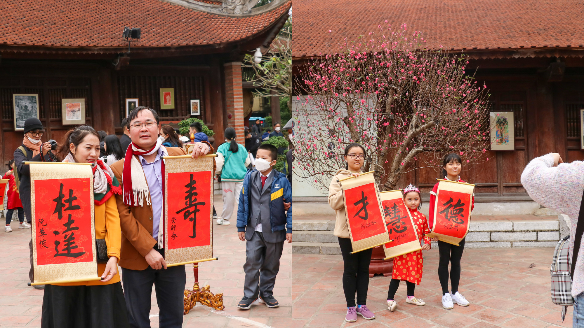 Mọi người “check-in” sau khi xin chữ thành công. Những chữ Lộc, Phúc, Tâm, An, Lạc,… thường được nhiều người dân chọn nhất với ước nguyện mang lại hạnh phúc và may mắn đầu năm mới cho gia đình mình.