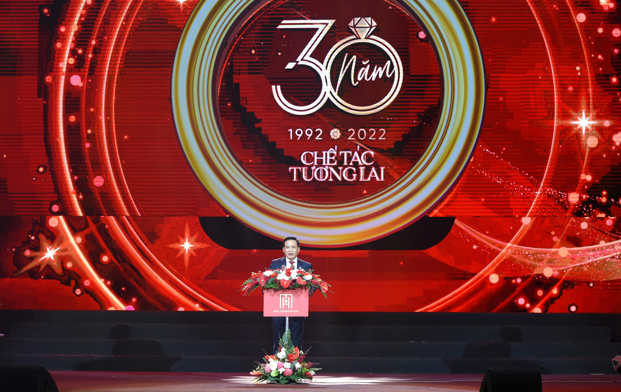 Ông Vũ Mạnh Hải, Chủ tịch Hội đồng thành viên Công ty Vàng bạc đá quý Bảo Tín Mạnh Hải phát biểu tại buổi lễ.