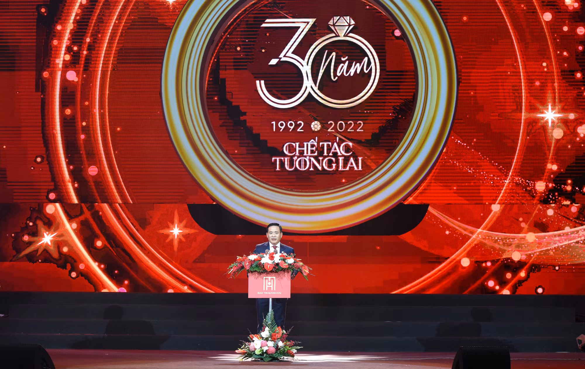 Ông Vũ Mạnh Hải, Chủ tịch Hội đồng thành viên Công ty Vàng bạc đá quý Bảo Tín Mạnh Hải phát biểu tại buổi lễ.