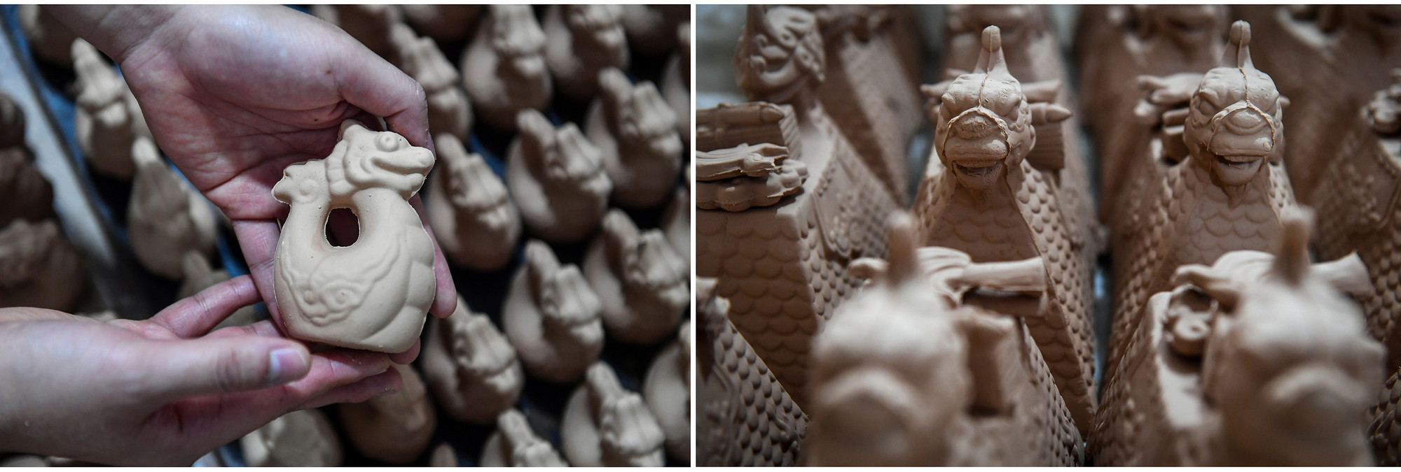 Cận cảnh các sản phẩm hình tượng rồng sau giai đoạn rời khuôn.