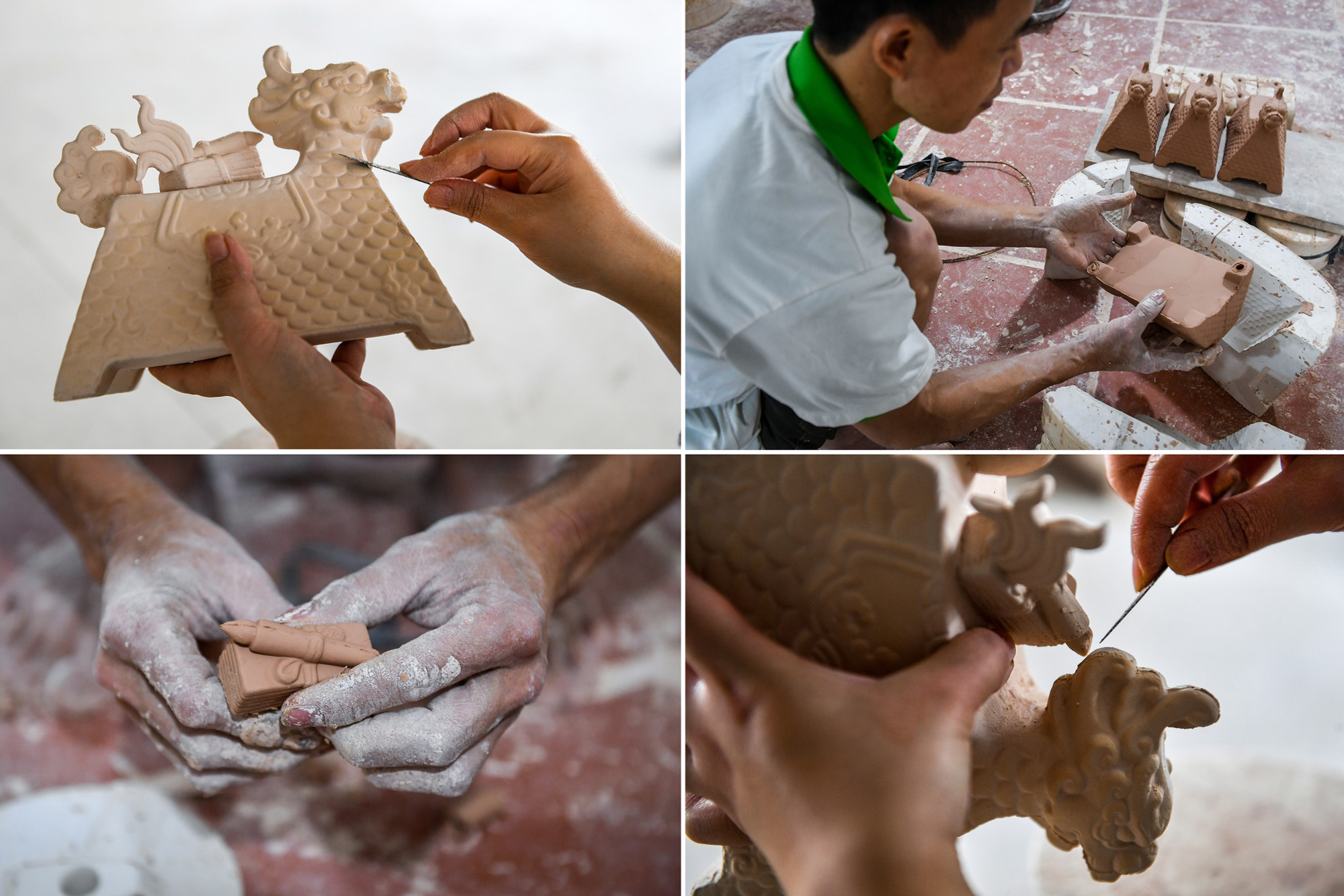 Bằng đôi tay khéo léo, các nghệ nhân sẽ tiếp tục hoàn thiện, gắn các chi tiết rời lên thân của Long mã cõng hà đồ. Đây là công đoạn đòi hỏi kinh nghiệm cũng như tài hoa của người thợ.