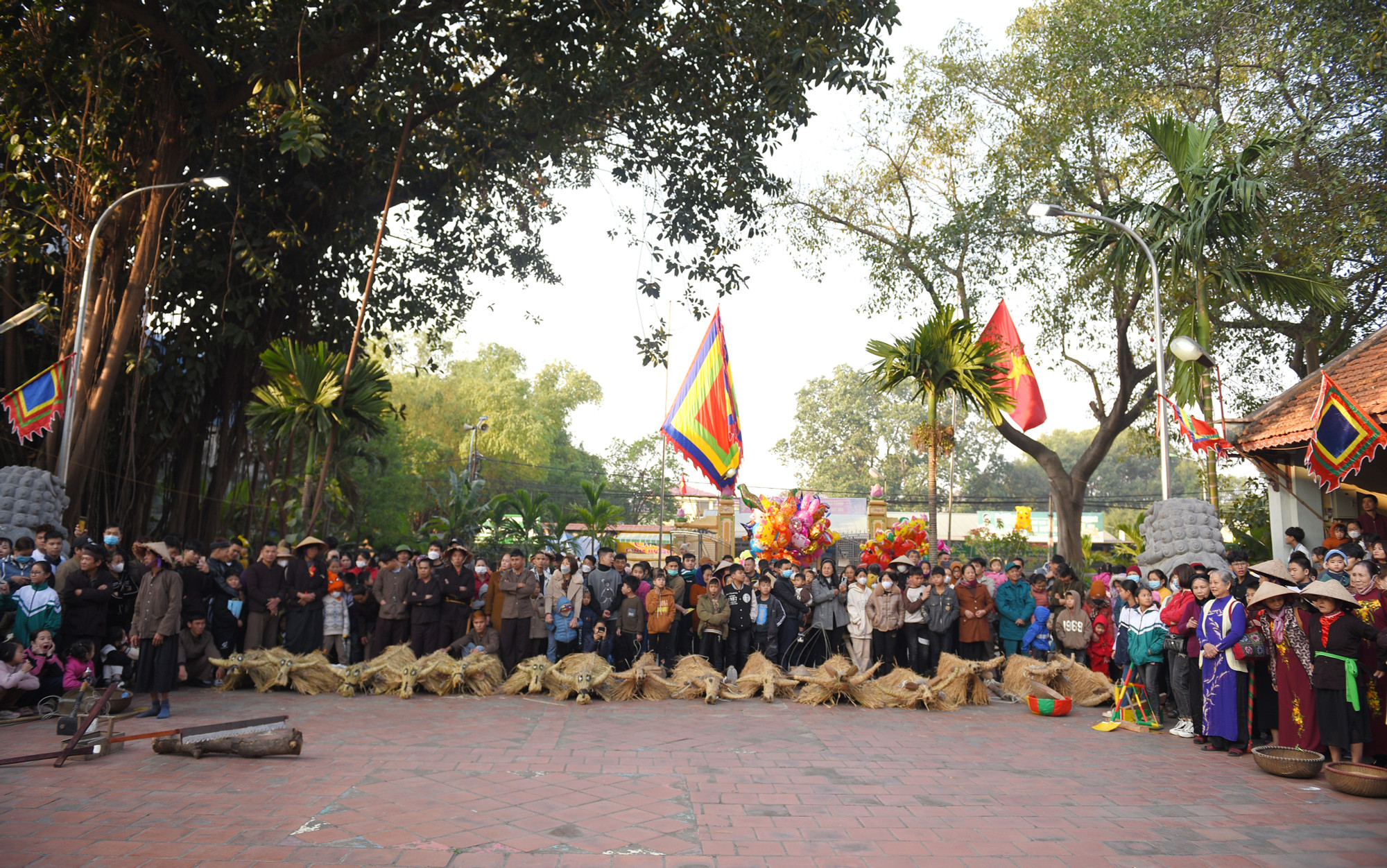 Lễ hội trâu rơm bò rạ được phục dựng lại năm 1996 giữ nguyên những nét cốt lõi của lễ hội xưa. Tất cả đều tham gia, bày trò nơi sân miếu vào đầu năm, tạo nên bức tranh xuân rộn ràng, đong đầy giá trị nhân văn.