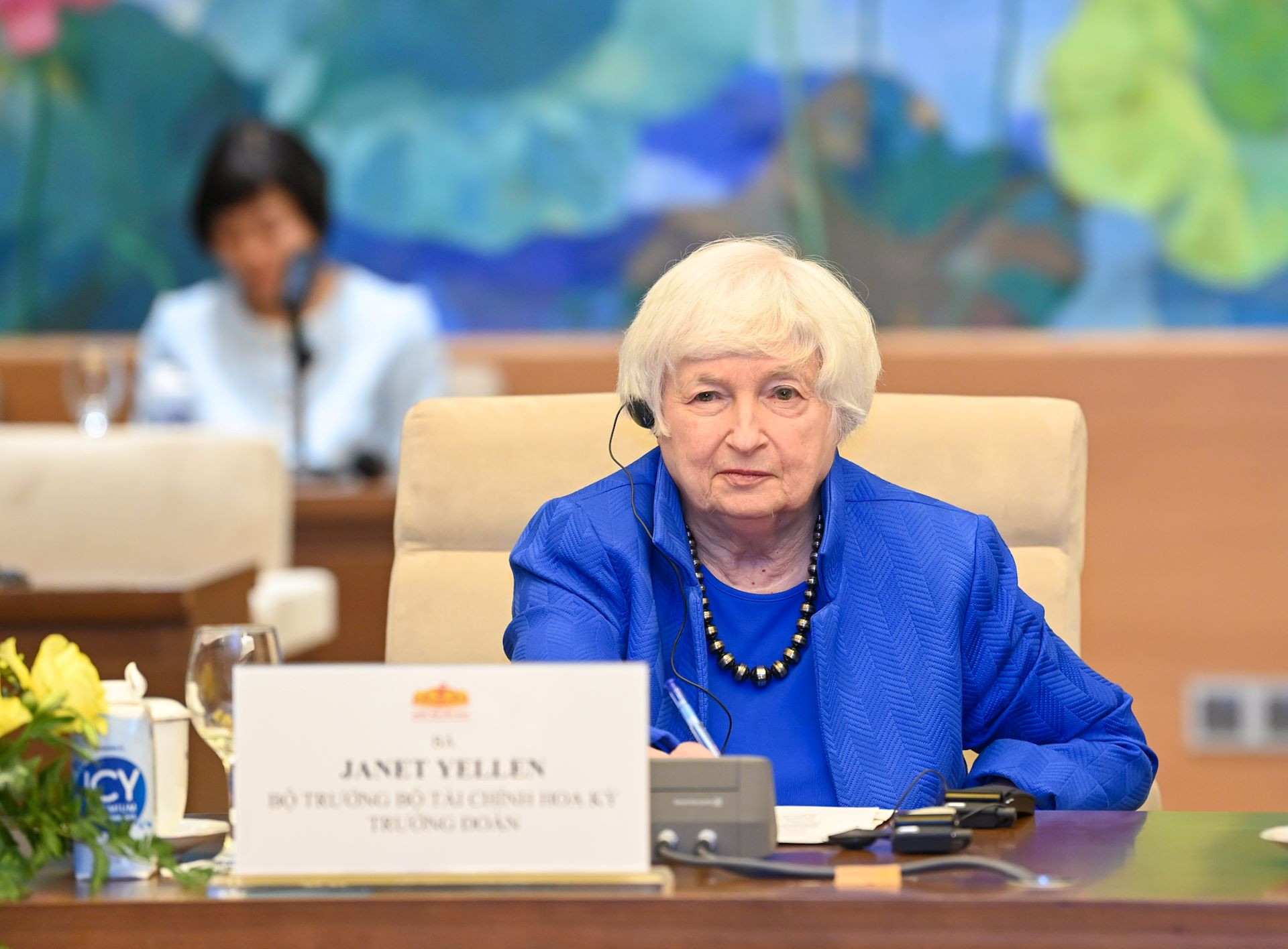 Bộ trưởng Tài chính Hoa Kỳ Janet Yellen phát biểu tại buổi tiếp.