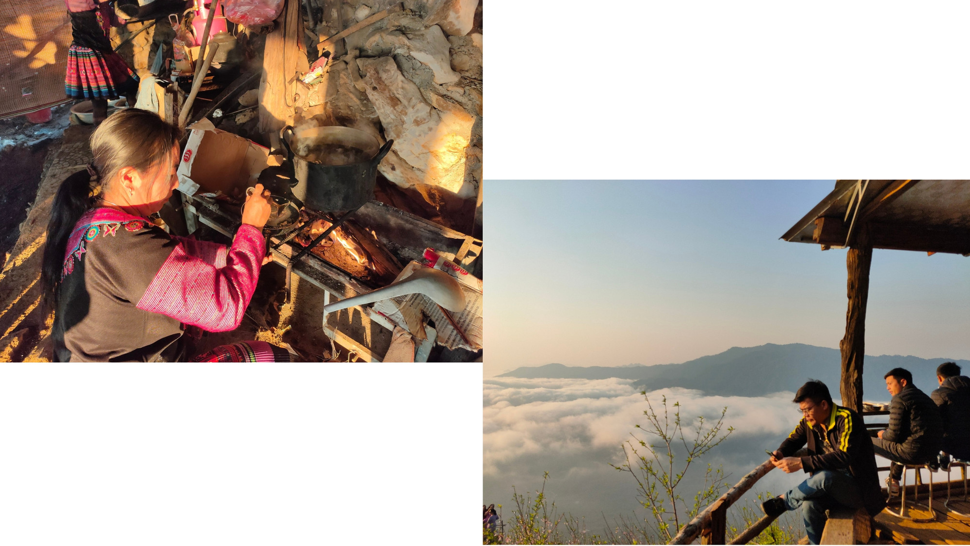 Tại điểm săn mây có phục vụ ăn sáng, cà-phê do một gia đình người địa phương quản lý.