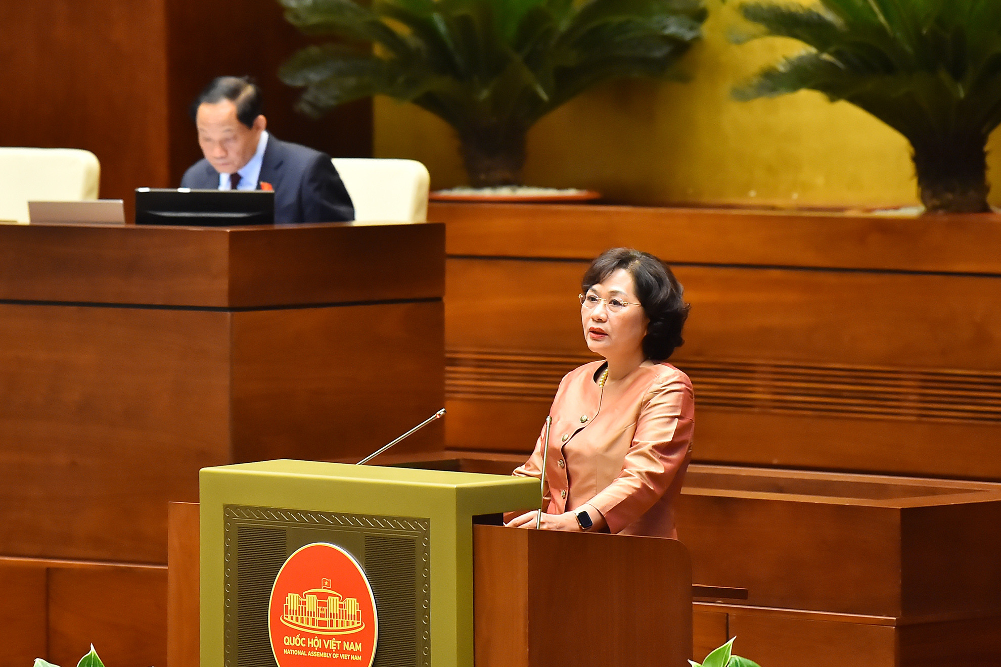 Thống đốc Ngân hàng Nhà nước Việt Nam Nguyễn Thị Hồng phát biểu giải trình, làm rõ một số vấn đề đại biểu Quốc hội nêu.