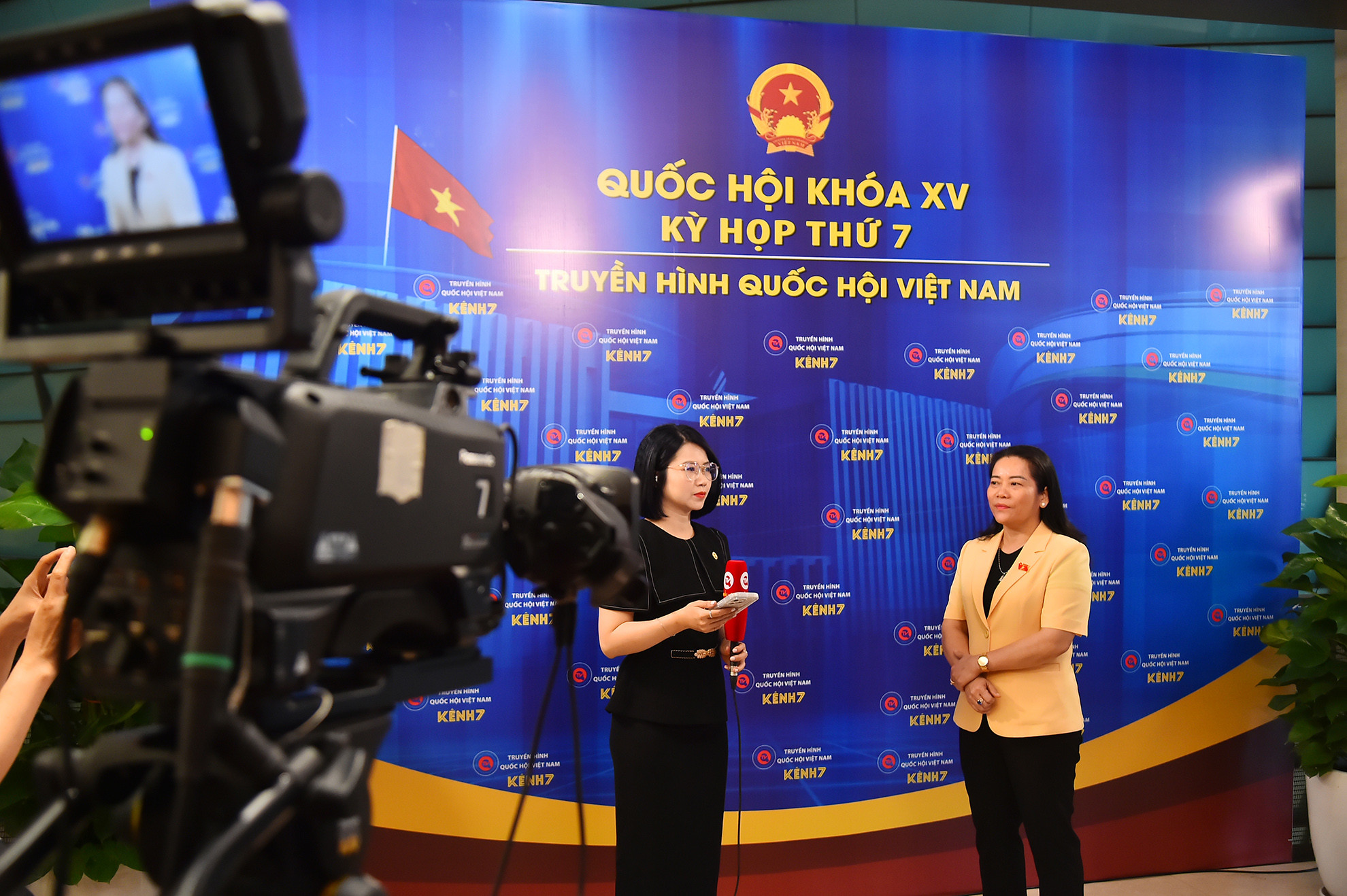 Đại biểu Quốc hội tỉnh Hậu Giang Lê Thị Thanh Lam trả lời phỏng vấn các cơ quan thông tấn, báo chí bên lề phiên thảo luận ngày 29/5.