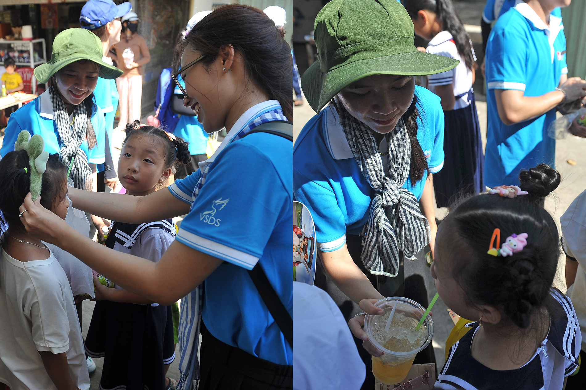 Những cử chỉ tràn ngập yêu thương của đại biểu Hành trình với các em nhỏ.