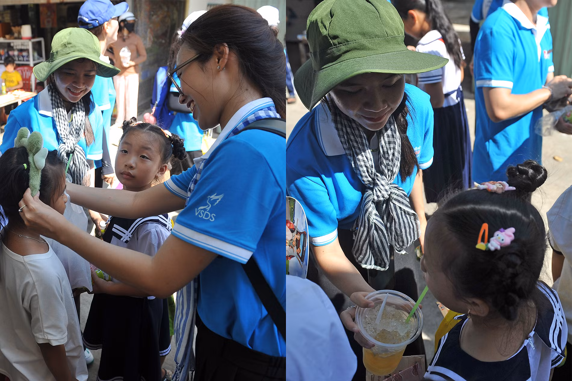 Những cử chỉ tràn ngập yêu thương của đại biểu Hành trình với các em nhỏ.