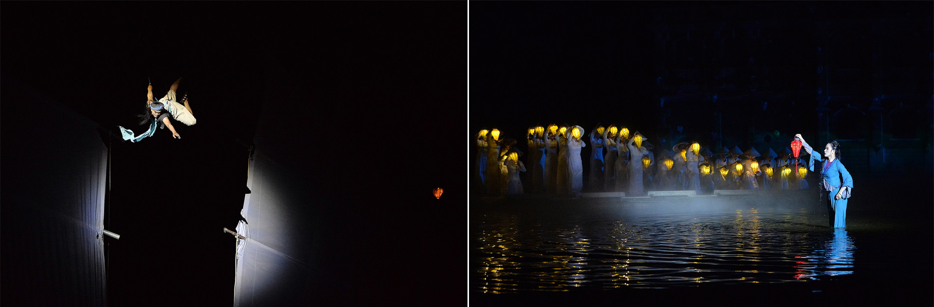 Hoạt cảnh nói lên tình cảm thủy chung, son sắt giữa chàng trai vươn khơi và người phụ nữ ngày ngày mang ngọn đèn ra bờ biển ngóng trông.