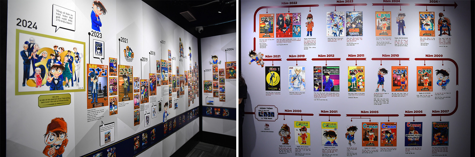 Trong khuôn khổ Triển lãm, lịch sử phát triển cùng sức hấp dẫn của “Thám tử lừng danh Conan” được giới thiệu đến người hâm mộ thông qua những căn phòng, khu vực được bài trí theo những chủ đề khác nhau dựa trên nội dung truyện.