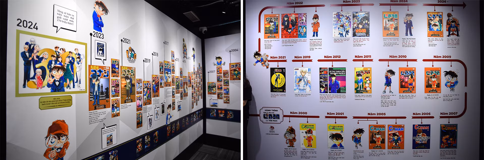 Trong khuôn khổ Triển lãm, lịch sử phát triển cùng sức hấp dẫn của “Thám tử lừng danh Conan” được giới thiệu đến người hâm mộ thông qua những căn phòng, khu vực được bài trí theo những chủ đề khác nhau dựa trên nội dung truyện.