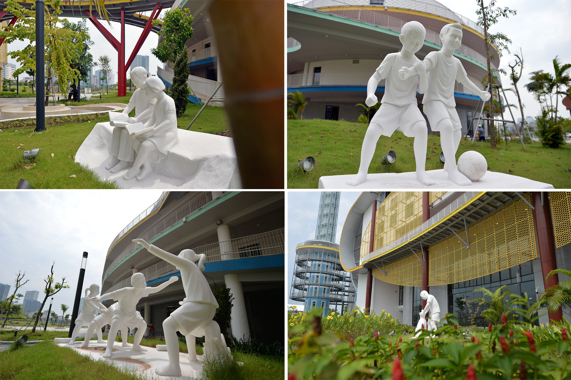 Khuôn viên Cung Thiếu nhi Hà Nội (mới) đặt nhiều công trình trang trí thể hiện sự trong sáng của tâm hồn trẻ thơ.