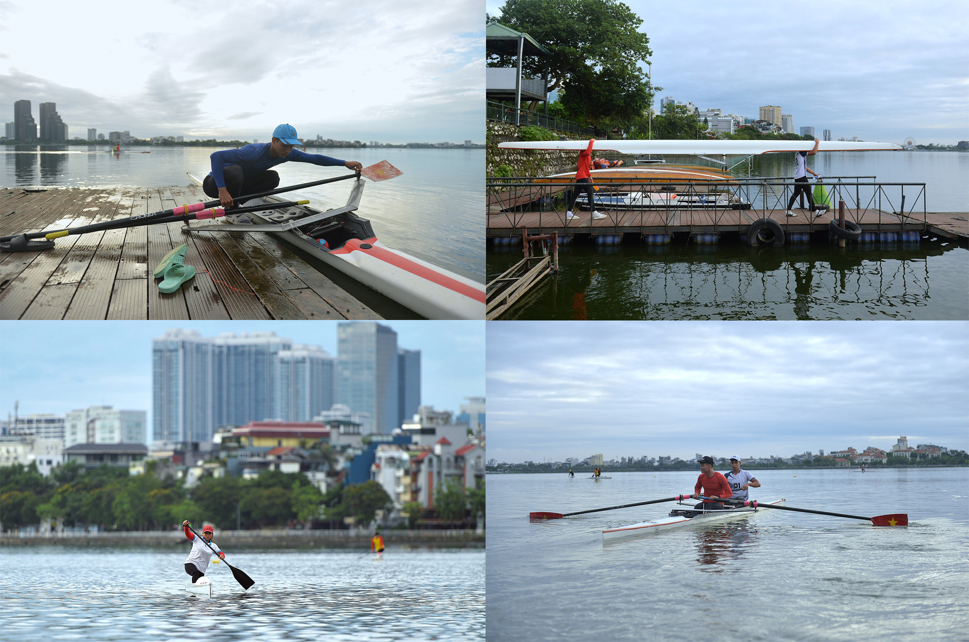 Không khí tập luyện hăng say phủ rộng ở cả nhóm vận động viên thuộc các đội tuyển quốc gia, cấp tỉnh, thành phố... trước ngày diễn ra Giải bơi chải thuyền rồng Hà Nội năm 2024.