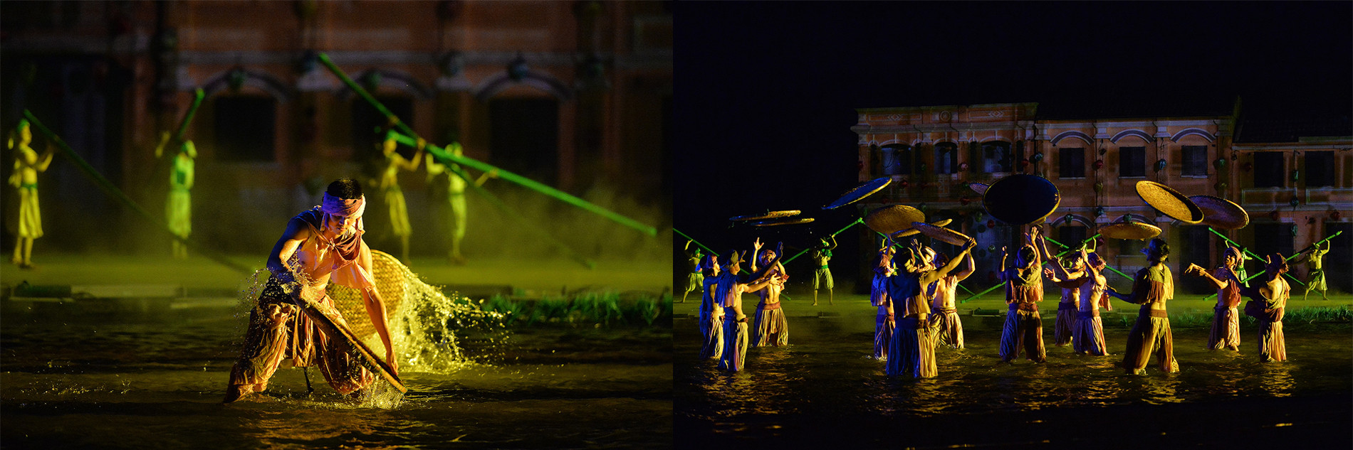 Các diễn viên tái hiện cảnh bắt cá hằng ngày.