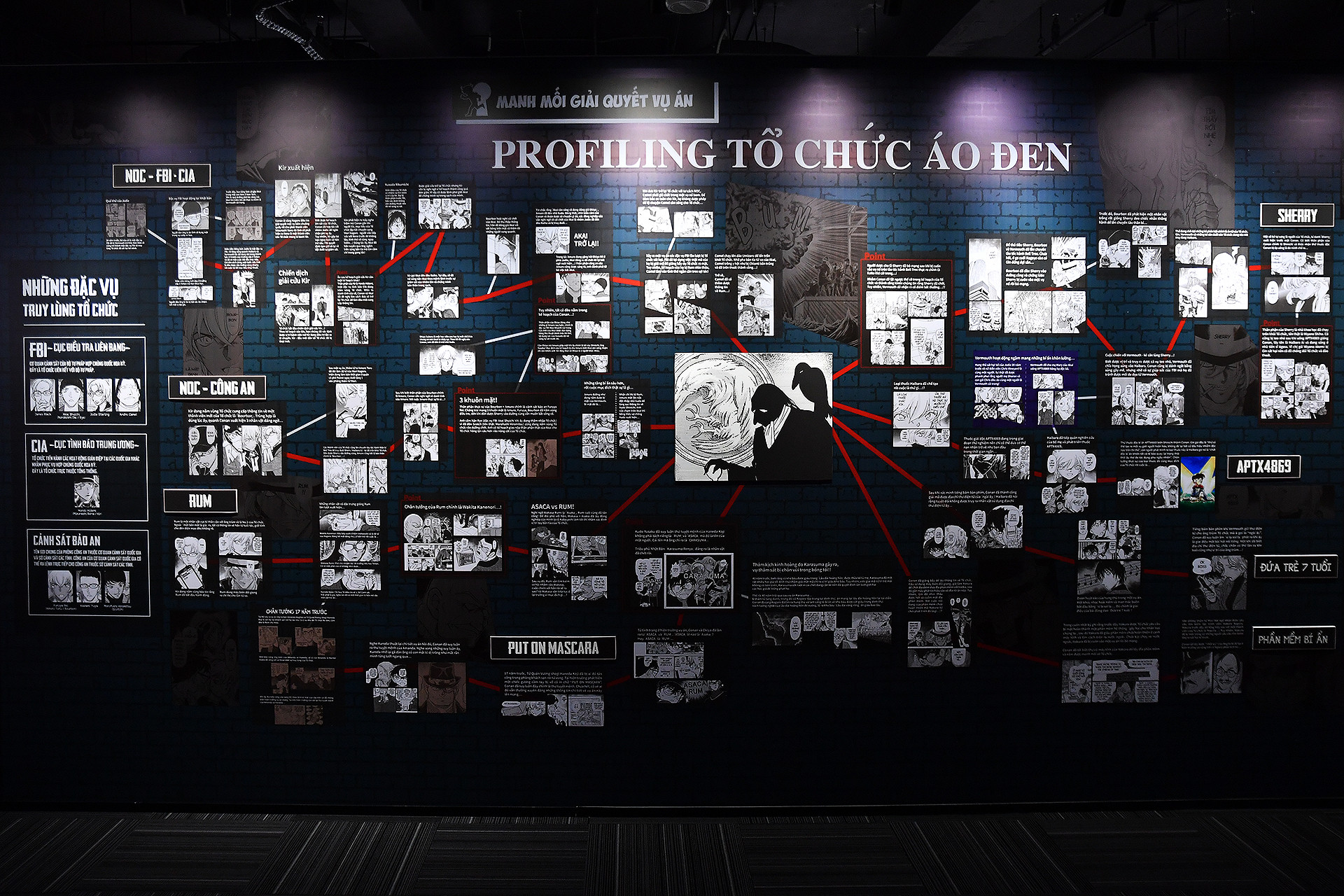Trong khi đó, căn phòng này lại diễn giải chi tiết về các thành viên của "tổ chức áo đen", một thế lực tội phạm ngầm thường xuyên được nhắc tới trong "Thám tử lừng danh Conan".