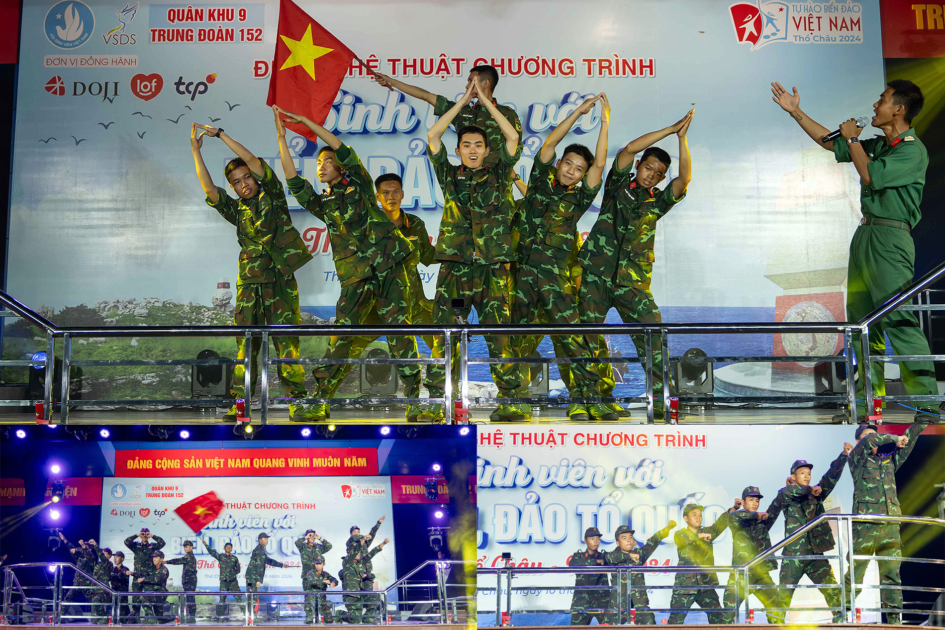 Các chiến sĩ trên đảo Thổ Châu trình diễn những ca khúc nói lên tinh thần bất khuất, kiên cường nơi đầu sóng ngọn gió. Các chiến sĩ trên đảo Thổ Châu trình diễn những ca khúc nói lên tinh thần bất khuất, kiên cường nơi đầu sóng ngọn gió.