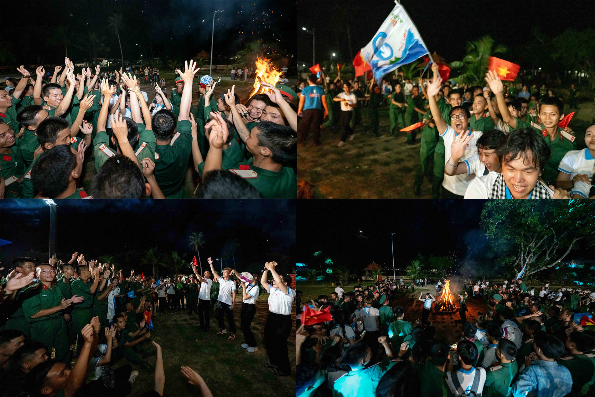 Những màn giao lưu văn nghệ đầy ngẫu hứng liên tiếp diễn ra chung quanh ngọn lửa trại lớn. Những màn giao lưu văn nghệ đầy ngẫu hứng liên tiếp diễn ra chung quanh ngọn lửa trại lớn.