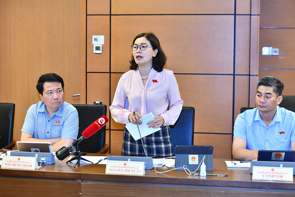 Đại biểu Quốc hội tỉnh Đắk Lắk Nguyễn Thị Xuân phát biểu thảo luận tại tổ.